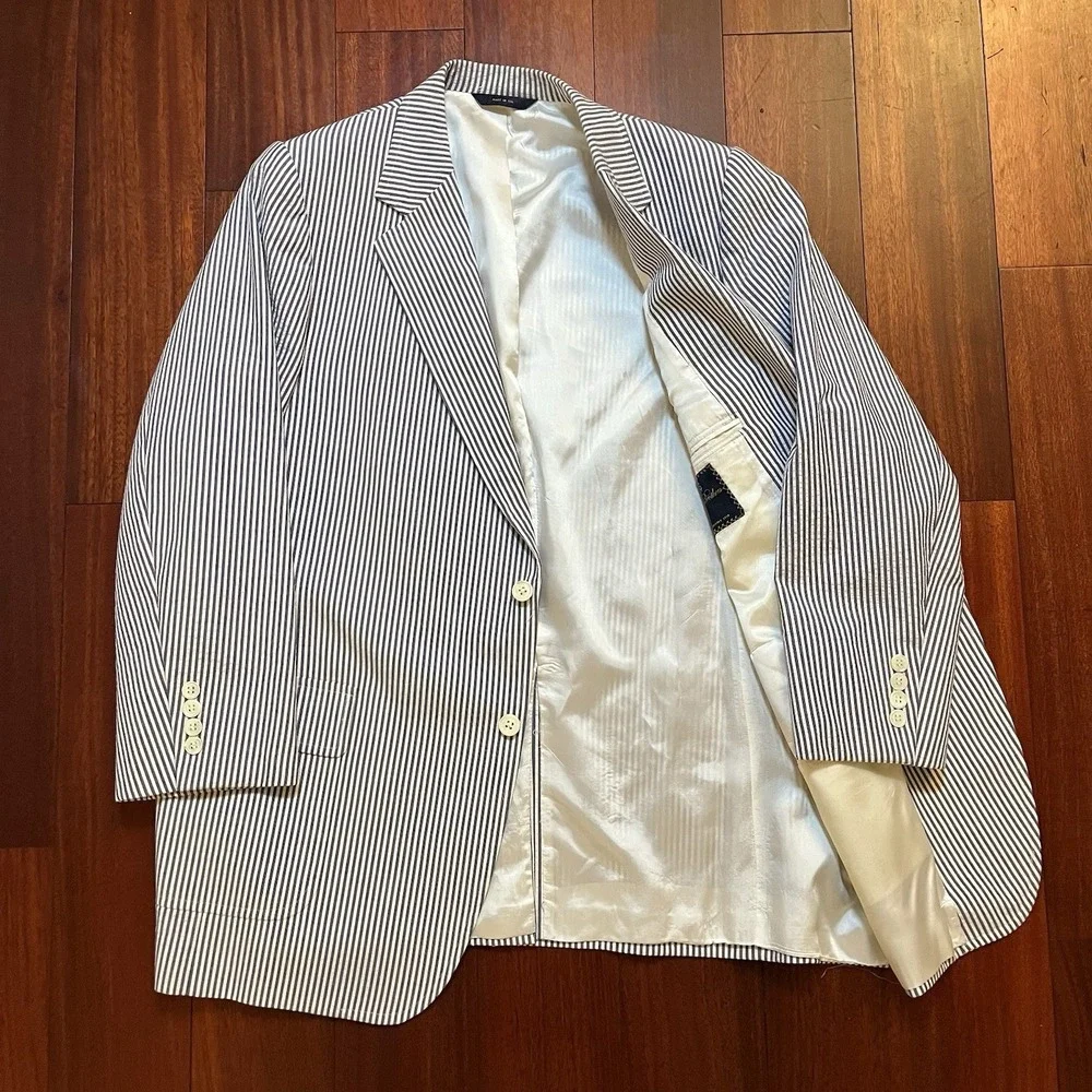 BROOKS BROTHERS Blazer Men 46 Short Wool USA Union Stripe Seersucker Suit Coat